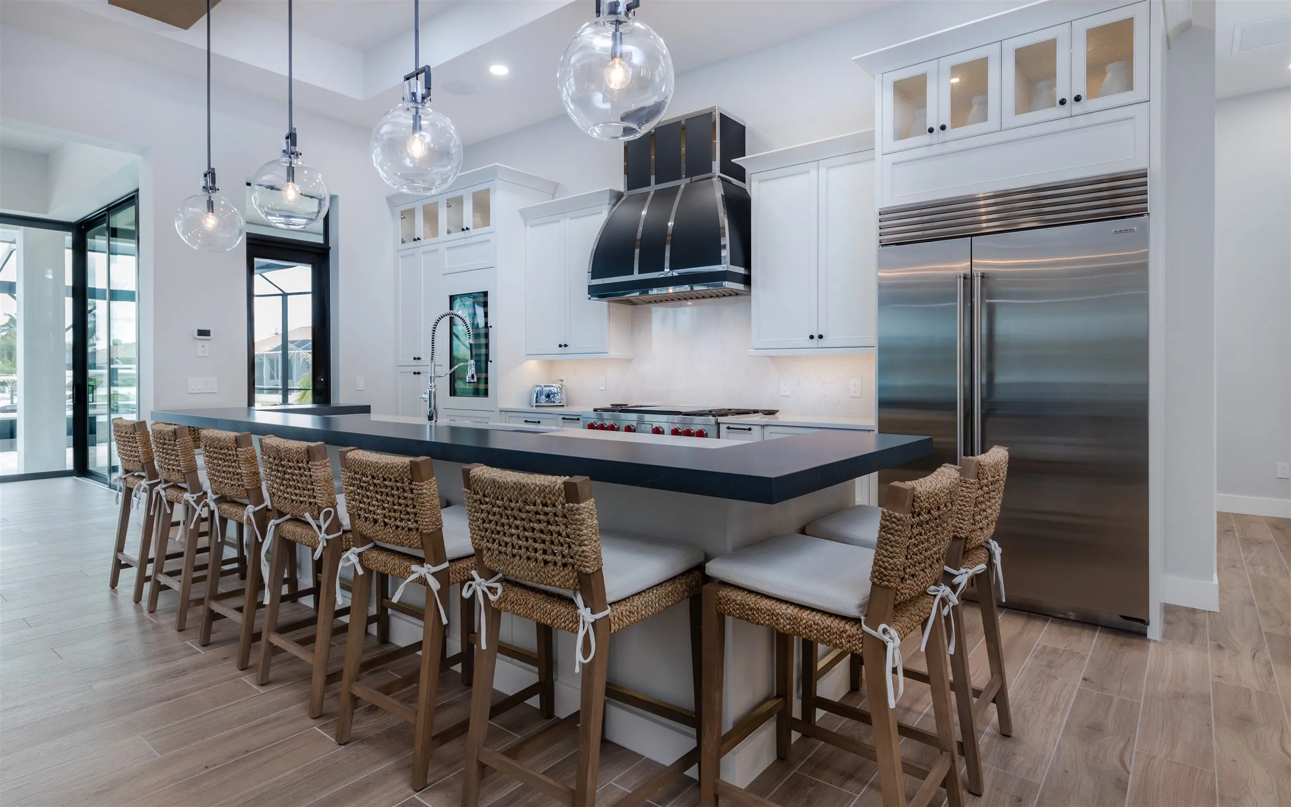 The chef inspired kitchen and oversized island at Villa Sauvage