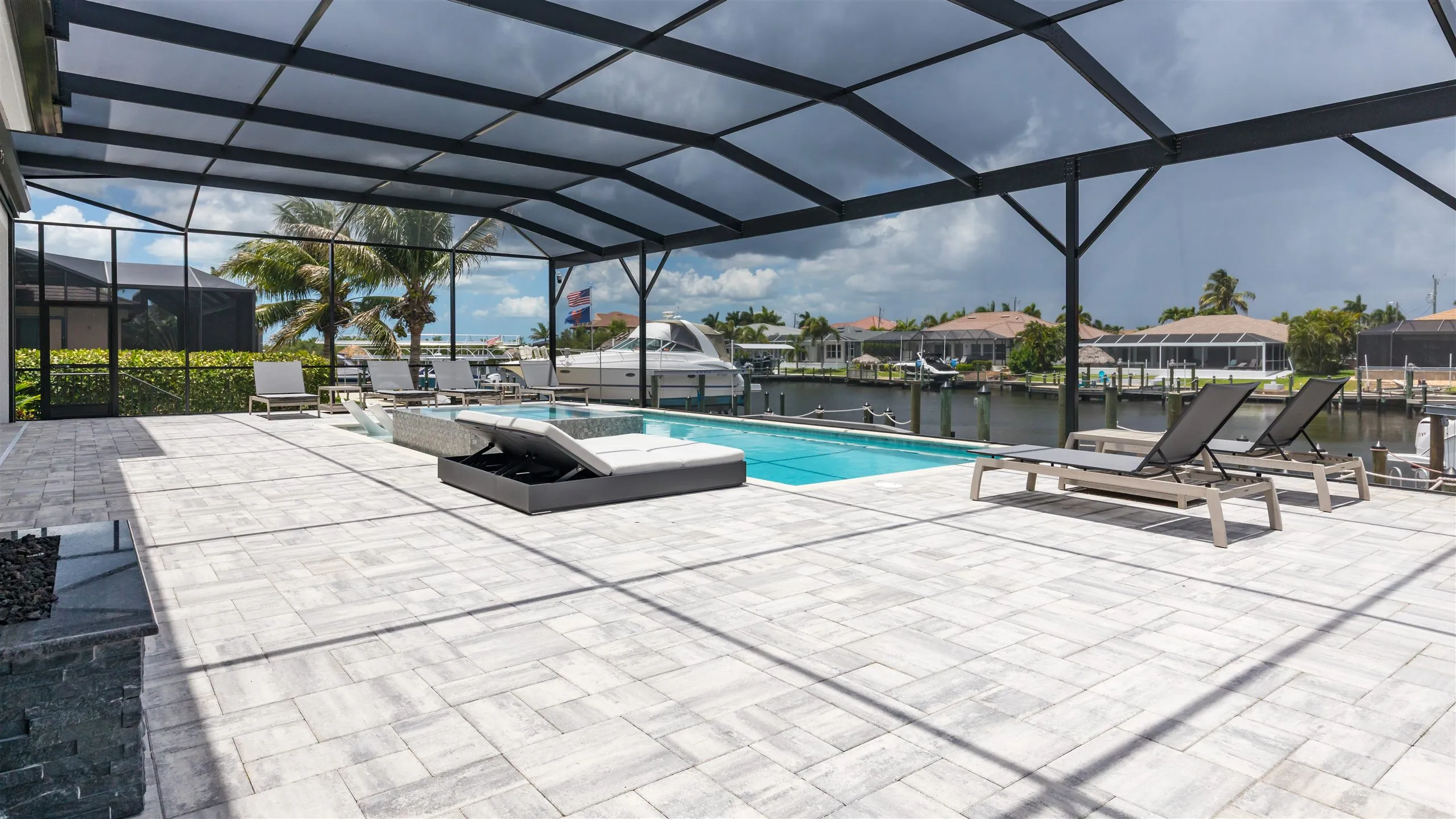 Pool deck and loungers at Villa Sauvage